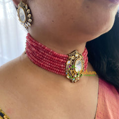 Pink Bead Victorian Diamond Choker-VV033