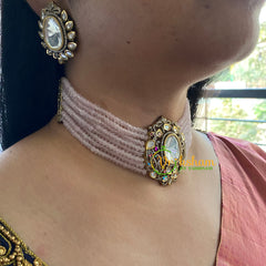 Baby Pink Bead Victorian Diamond Choker-VV034