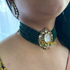 Dark Green Bead Victorian Diamond Choker-VV030