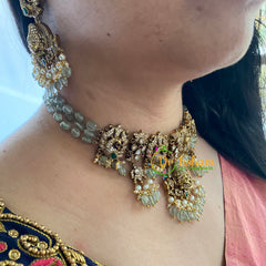 Green Bead Victorian Diamond Temple Choker-VV028
