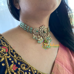 Green Bead Victorian Diamond Temple Choker-VV027