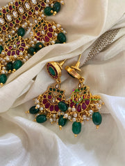 AD Stone Chandbali High Neck Choker-Green Bead-G3448