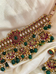 AD Stone Chandbali High Neck Choker-Green Bead-G3448