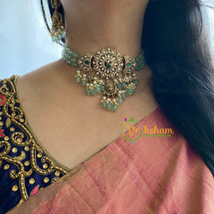 Green Bead Victorian Diamond Temple Choker-VV027