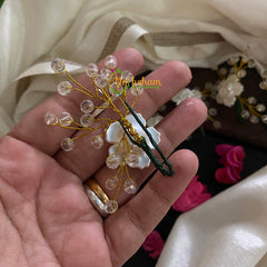 White Rose with Crystal Bobby Pin- Bridal Hair Accessory-H059