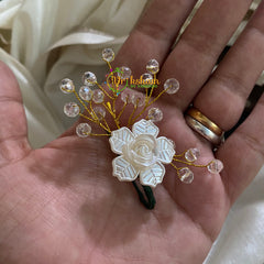White Rose with Crystal Bobby Pin- Bridal Hair Accessory-H059