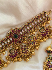 AD Stone Chandbali High Neck Choker-Gold Bead-G3449