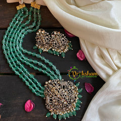 Green Bead Victorian Diamond Temple Neckpiece-VV059