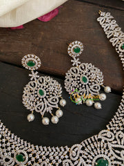 Green Stone Pendant Bridal American Diamond Neckpiece-G4382