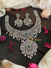 Green Stone Pendant Bridal American Diamond Neckpiece-G4382
