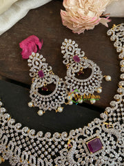 Red Stone American Diamond Bridal Neckpiece-Side Pendants-G4384