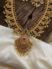 Premium AD Stone Guttapusalu Haram-Long Neckpiece- G9729