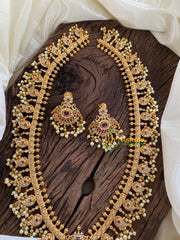 Premium AD Stone Guttapusalu Haram-Long Neckpiece- G9729