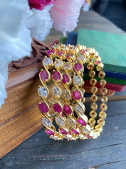 Pink and White Festive Bangles -4 Bangles -G1741