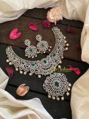 Green Stone American Diamond Bridal Neckpiece-3-G4380