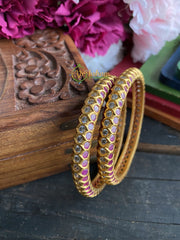 CZ Stone and Kemp Imitation Bangles -White and Red -G1738