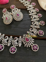Pink Red American Diamond Bridal Choker-Short Neckpiece-G4378
