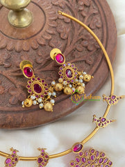 AD Stone Floral Pendant Hasli-Red-G5642