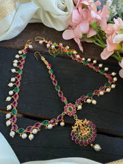 AD Stone Double Sided Lakshmi Maang Tikka -Red Green -G3089