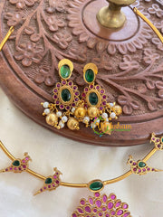 AD Stone Floral Pendant Hasli-Red Green-G5643