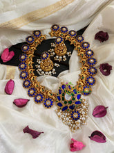 Precious Jadau Kundan Lotus Neckpiece-Blue Green-J356