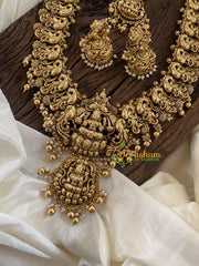 Gold Look Alike Lakshmi Pendant Haram Set-Gold Bead Pearl -G9709