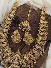 Gold Look Alike Lakshmi Pendant Haram Set-Gold Bead Pearl -G9709