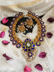 Precious Jadau Kundan Lotus Neckpiece-Blue Green-J356
