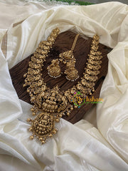 Gold Look Alike Lakshmi Pendant Haram Set-Gold Bead Pearl -G9709