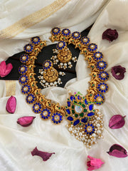 Precious Jadau Kundan Lotus Neckpiece-Blue Green-J356