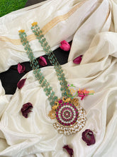 Exquisite Jadau Kundan Pendant Green Bead Mala-Pink Green-J355