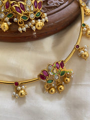 Premium AD Stone Lotus Pendant Hasli-Gold Pearl-G5646