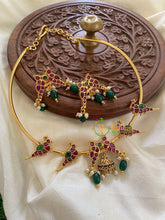 Premium AD Stone Jhumka Pendant Hasli-Green Bead-G5649