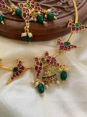 Premium AD Stone Jhumka Pendant Hasli-Green Bead-G5649