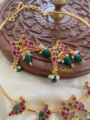 Premium AD Stone Jhumka Pendant Hasli-Green Bead-G5649