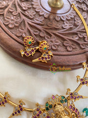 Premium AD Stone Lakshmi Hasli-Green Red-Parrot-G5644