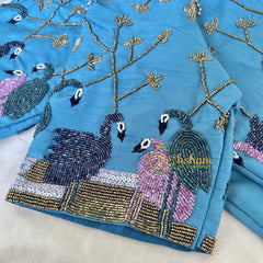 Premium Hand Embroidered Readymade Blouse-Water Blue-VS631