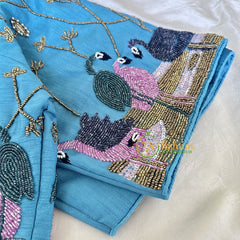 Premium Hand Embroidered Readymade Blouse-Water Blue-VS631