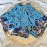 Premium Hand Embroidered Readymade Blouse-Water Blue-VS631