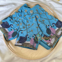 Premium Hand Embroidered Readymade Blouse-Water Blue-VS631