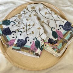 Premium Hand Embroidered Readymade Blouse-White-VS625