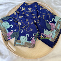 Premium Hand Embroidered Readymade Blouse-Dark Blue-VS623
