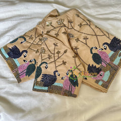 Premium Hand Embroidered Readymade Blouse-Light Brown-VS628