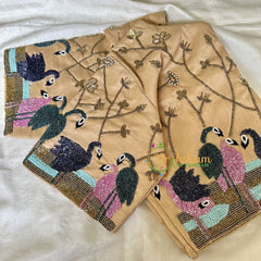 Premium Hand Embroidered Readymade Blouse-Light Brown-VS628