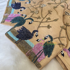 Premium Hand Embroidered Readymade Blouse-Light Brown-VS628