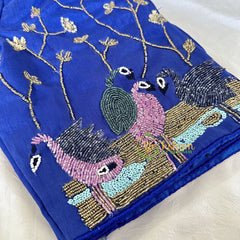 Premium Hand Embroidered Readymade Blouse-Royal Blue-VS622