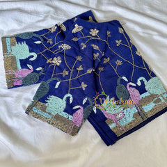 Premium Hand Embroidered Readymade Blouse-Dark Blue-VS623