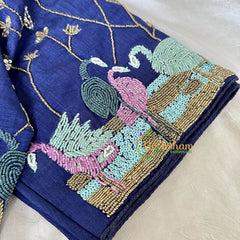 Premium Hand Embroidered Readymade Blouse-Dark Blue-VS623