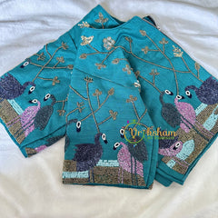 Premium Hand Embroidered Readymade Blouse-Green-VS624