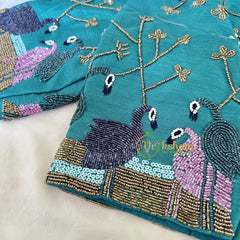 Premium Hand Embroidered Readymade Blouse-Green-VS624